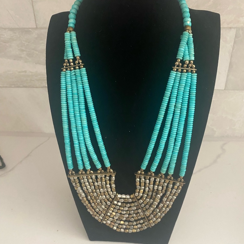 Turquoise and Gold Beaded Necklace